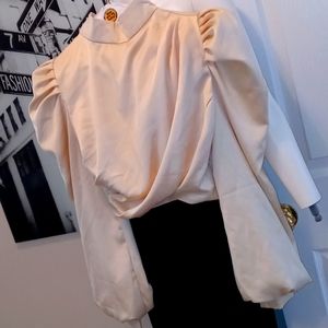 Satin pleated puff shoulder top
